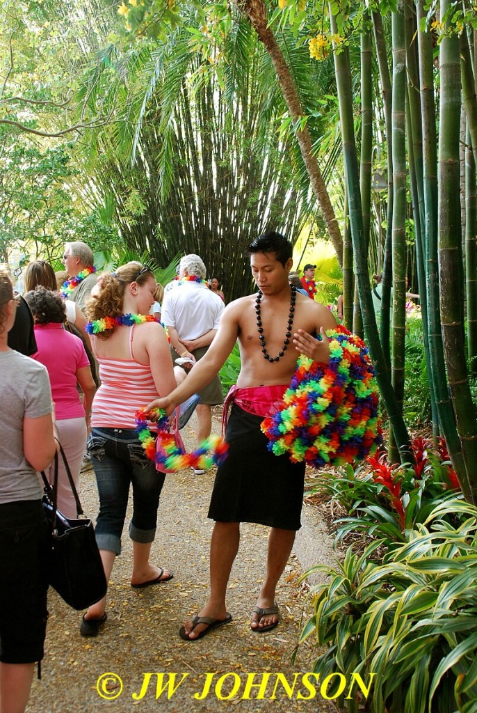 Hawaiian Performer Hands Out Leis