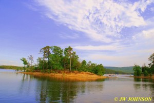 90 Houseboat Anchored at Island